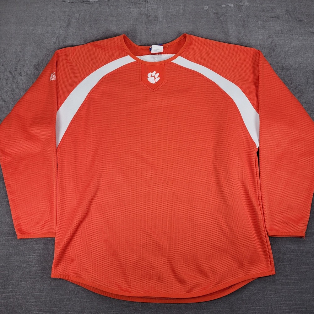 Majestic Clemson Tigers Y2K Pullover Long Sleeve Shirt Top Orange White L